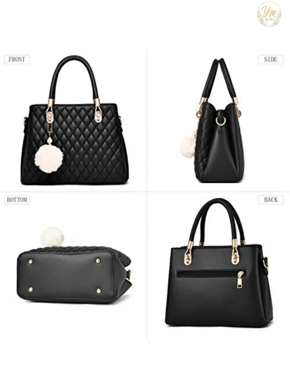 Women's PU Leather Satchel Handbag Tote Shoulder Bag with Pompon